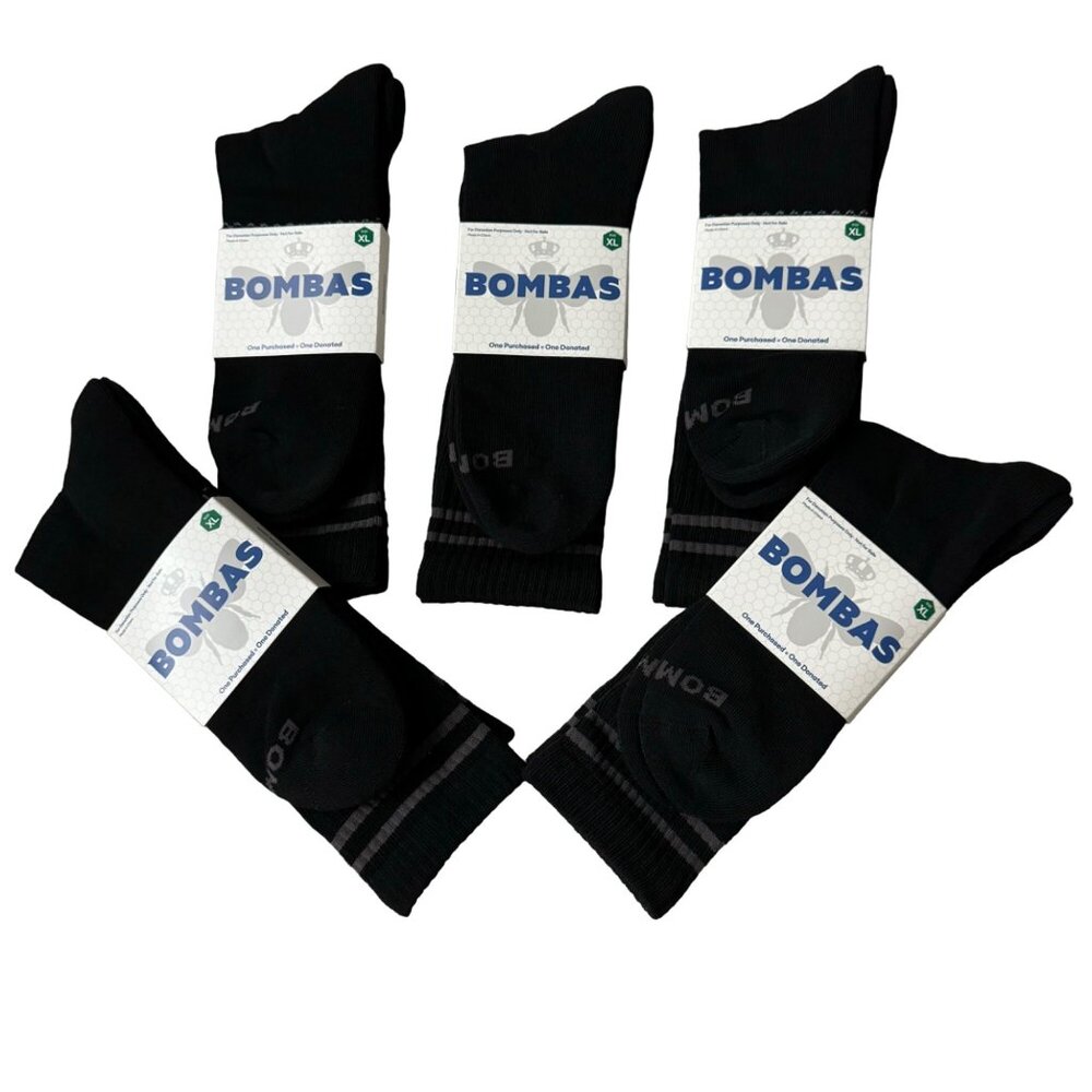Bombas midcalf‎ mens socks size XL Black Honeycomb stay up antimicrobial 5X new